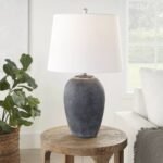 23" Black Unglazed Ceramic Urn Table Lamp - Image 2