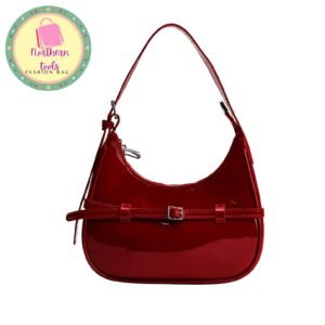 Northerntools Red Patent‑Leather Baguette Bag – Adult Female, Structured, Chic & Compact (USA)